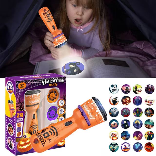 🎃👻Kids Halloween Christmas Projection Flashlight Toy – Create Magical Bedtime Stories With 24 Festive Light Slides
