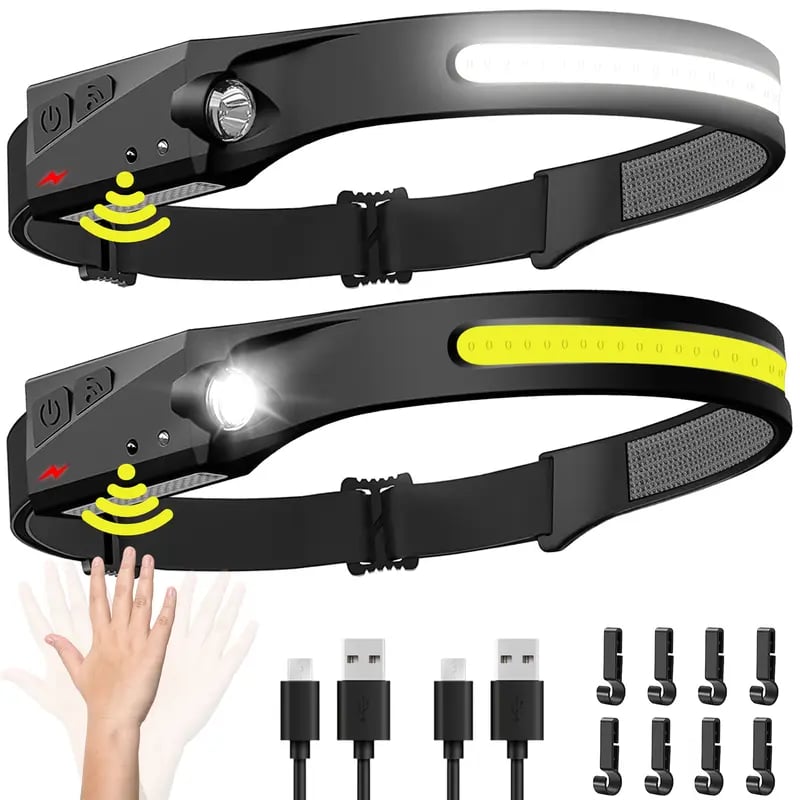 Rechargeable Headlamp | 230° Wide Beam LED with Motion Sensor, Adjustable Helmet-Fit Headband, Waterproof for Camping, Work & Emergencies