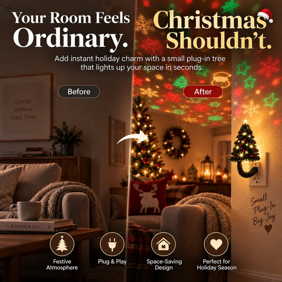 🎄 Christmas Tree Plug-In Projector Night Light – Instant Holiday Magic for Walls & Ceilings