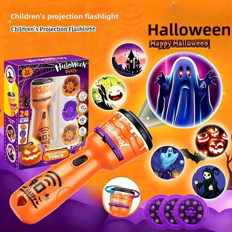 🎃👻Kids Halloween Christmas Projection Flashlight Toy – Create Magical Bedtime Stories With 24 Festive Light Slides