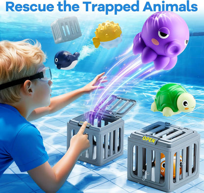 Funscape Kids Pool Diving Toys, Water Swimming Dive Pool Game, Toddler Bath Toy Play Set W/ Fish Box Floating Animals, Fun Outdoor Beach Lake Swim Summer Party Gift 3 4 5 6 7 8 10 12 Year Old Boy Girl