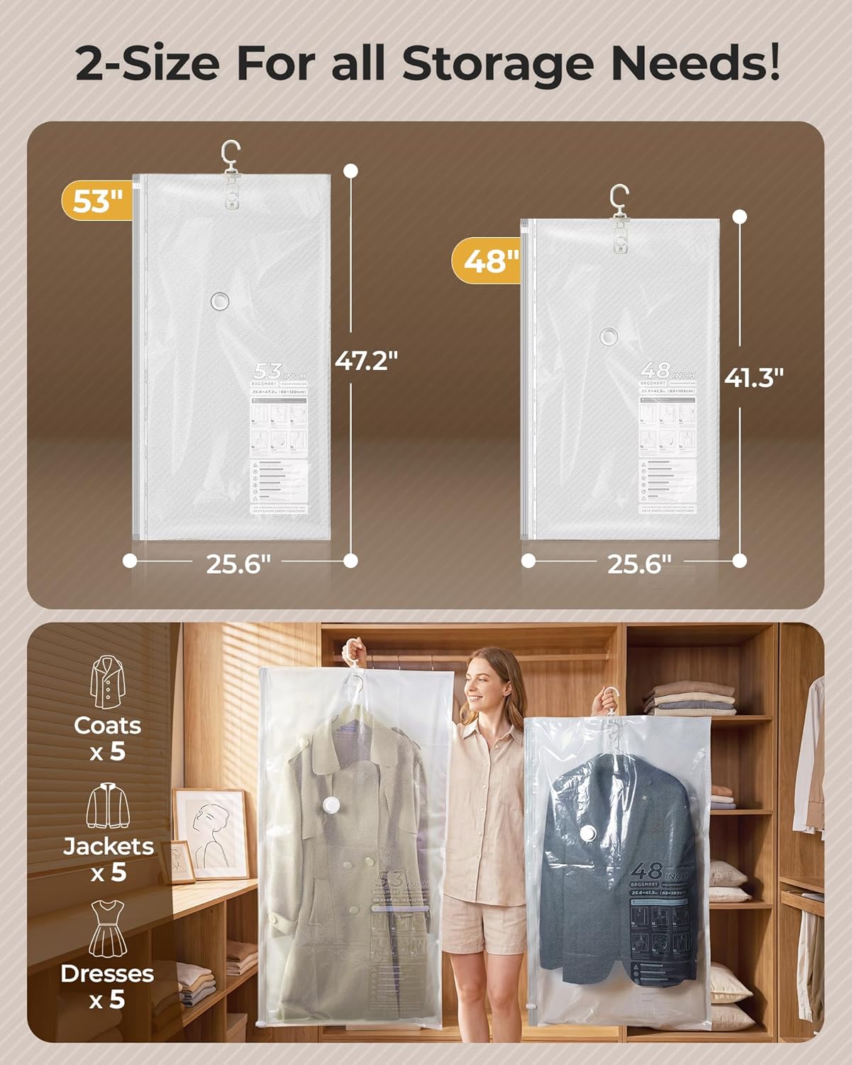 Vacuum Storage Sealer Bags Space Saver Bag for Clothing, Suits and Jackets(Includes air pump)