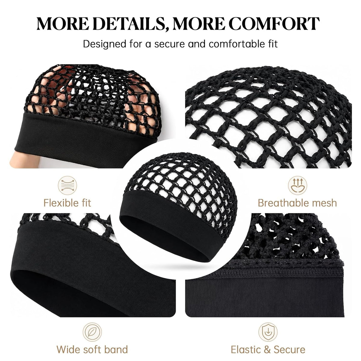 Humwam 3-Piece Stretchy Wide-Edge Sleeping Cap Set💫