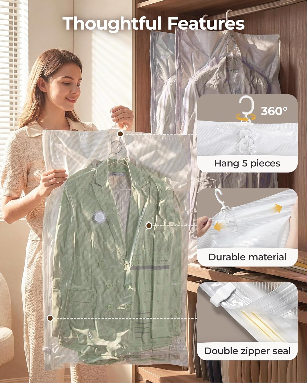 Vacuum Storage Sealer Bags Space Saver Bag for Clothing, Suits and Jackets(Includes air pump)