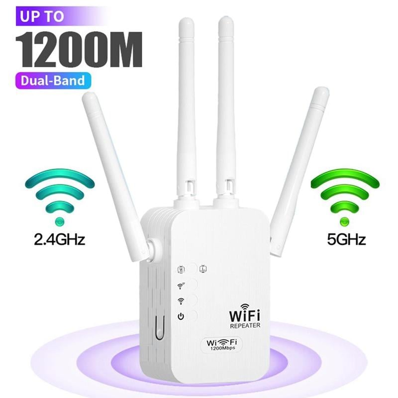 Upgraded 6-Antenna WiFi Extender, 300/1200Mbps Dual Band (5GHz/2.4GHz) Signal Booster