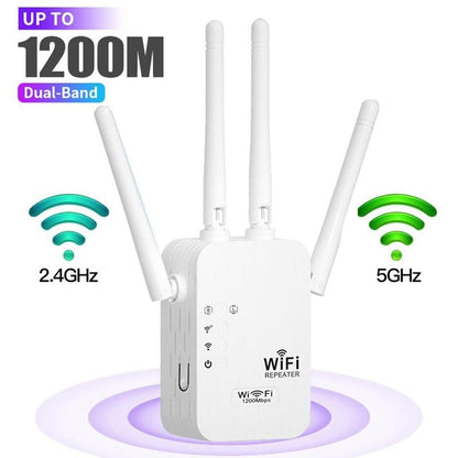 Upgraded 6-Antenna WiFi Extender, 300/1200Mbps Dual Band (5GHz/2.4GHz) Signal Booster