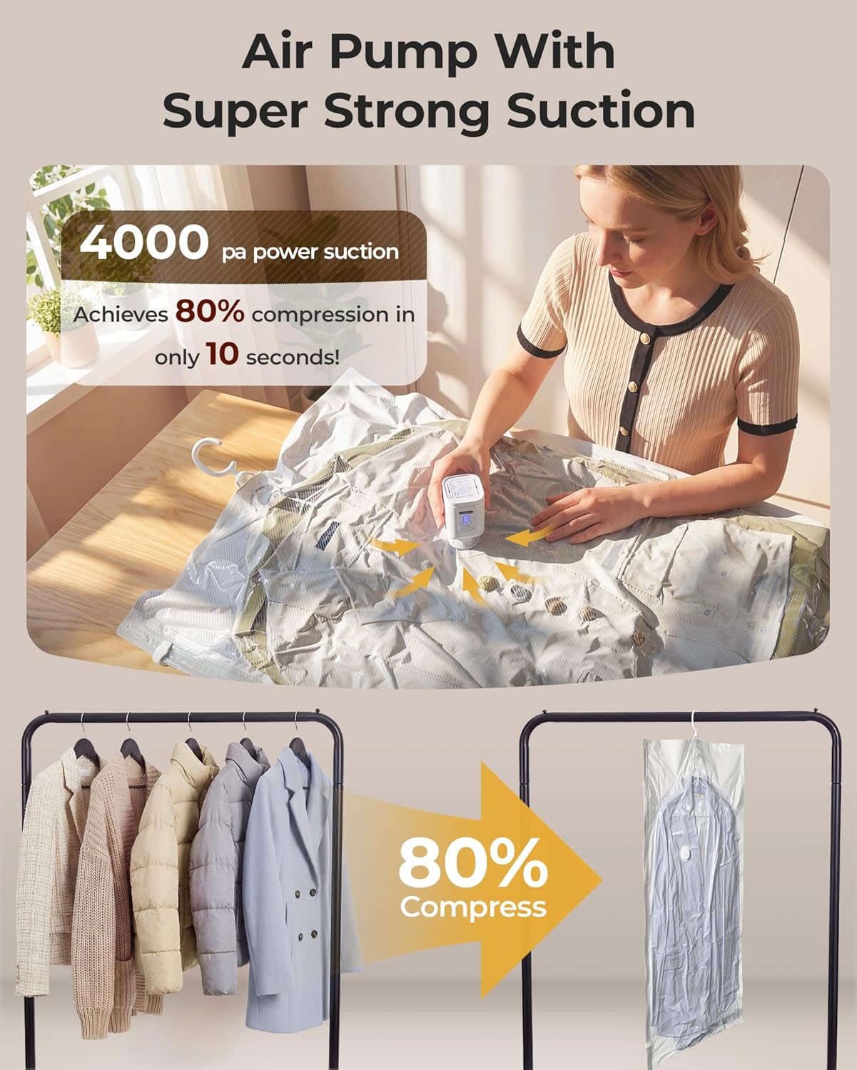 Vacuum Storage Sealer Bags Space Saver Bag for Clothing, Suits and Jackets(Includes air pump)