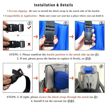 Kids Car Seat Head Support Strap, Soft Plush Adjustable Nap Support Band with Padded Side Cushions