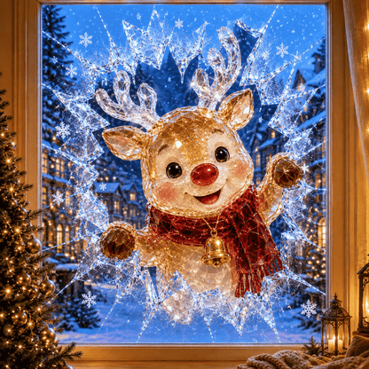 🎄Crystal Christmas Break-In Window Decal — 3D Shattered-Glass Holiday Window Decoration
