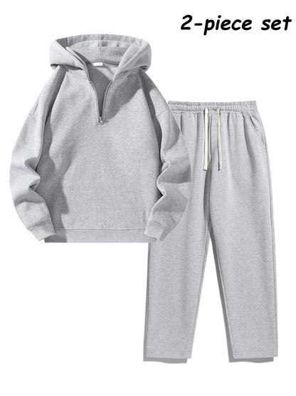 Men's Plain Two-piece Casual Sporty Sweatsuit Set