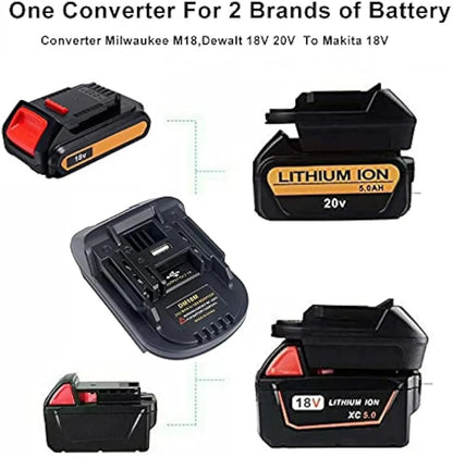🔋 DM18M Battery Adapter for 18V Tools – Converts 18V & 20V Power Batteries to 18V LXT Tools with USB Charging Port