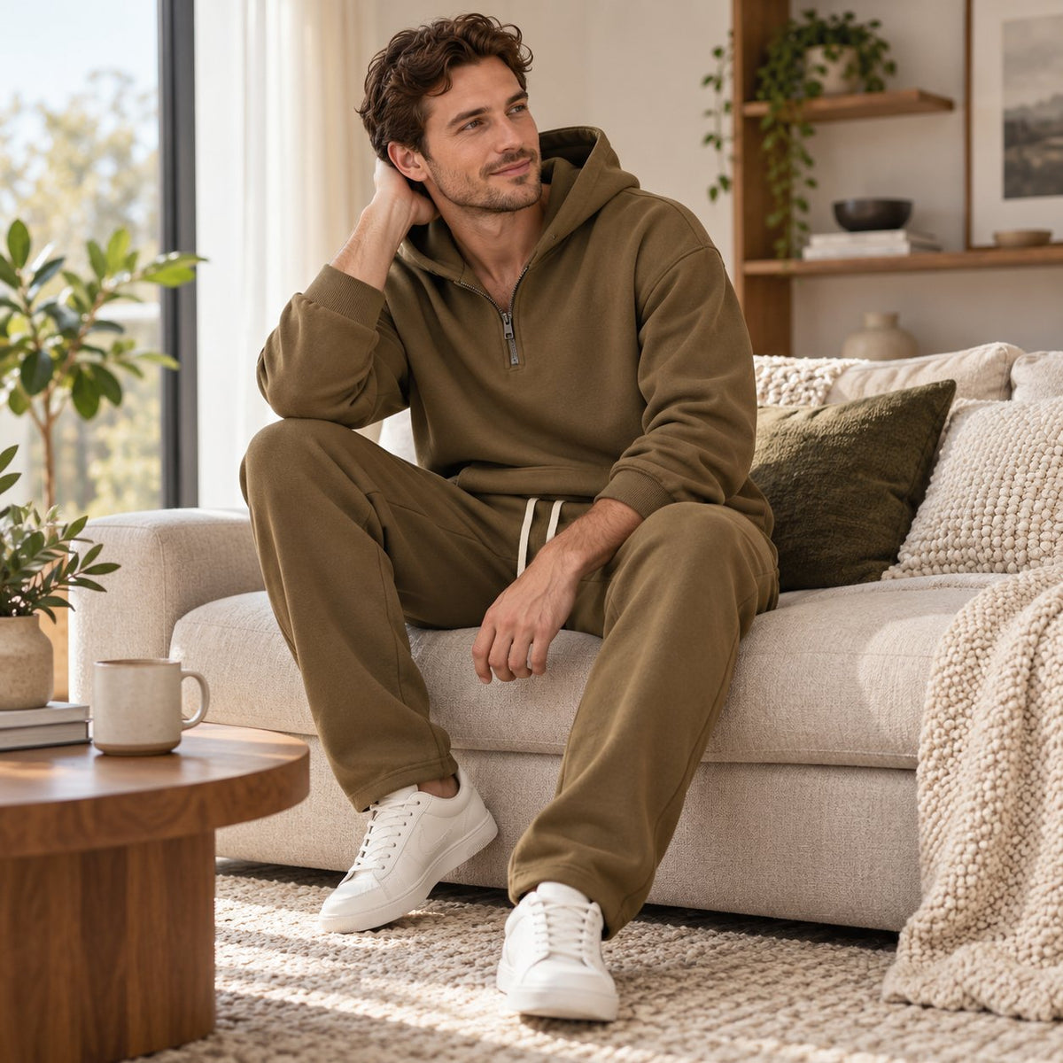 Men's Plain Two-piece Casual Sporty Sweatsuit Set