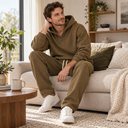 Men's Plain Two-piece Casual Sporty Sweatsuit Set
