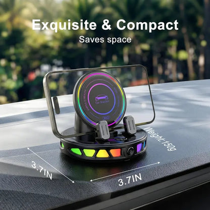 360° Rotating Wireless Charging Car Phone Mount with RGB LED Lights