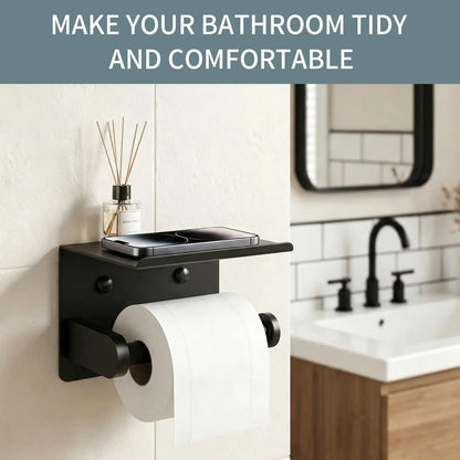 DGAPHRO Black Stainless Steel Toilet Paper Holder with Shelf for Bathroom and Kitchen