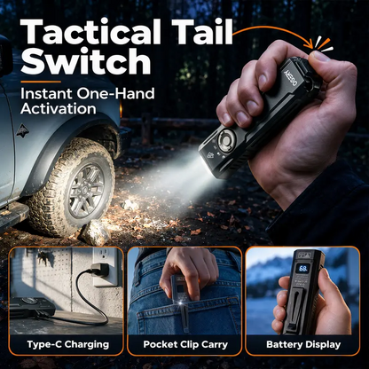 4 in 1 Rechargeable EDC Flashlight | 1100 Lumens Pocket Flashlihgt with UV Light & Green Beam