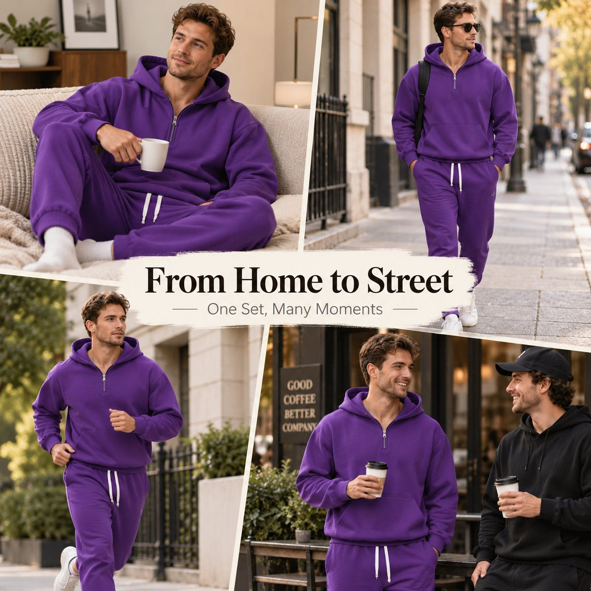 Men's Plain Two-piece Casual Sporty Sweatsuit Set