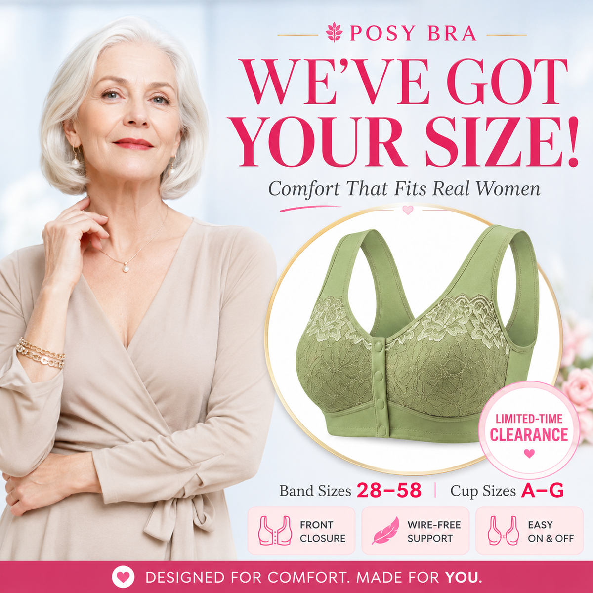 Posy Bra -Front Closure Breathable Cotton Lifting Bra for Seniors