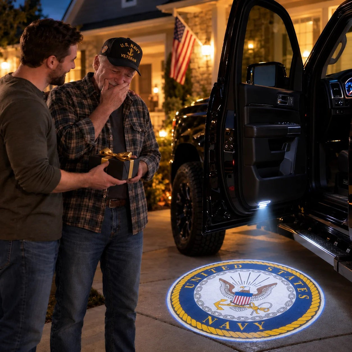 🇺🇸 HonorBeamTM Car Welcome Light | Patriotic Door Projection for Veterans & Military Families 🎖️