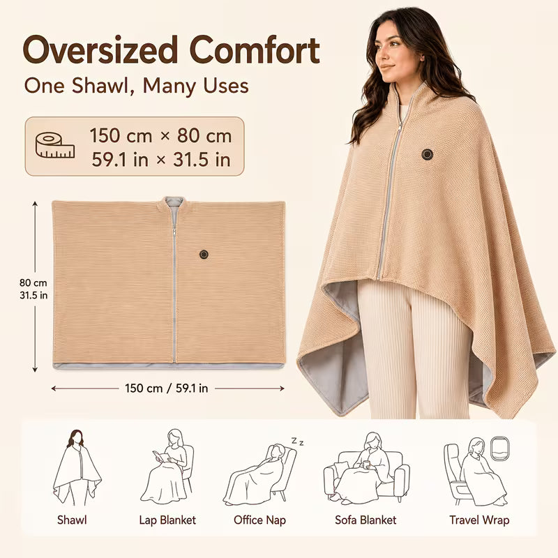 Wearable Heated Shawl 3 Heat Levels Portable Thermal Wrap