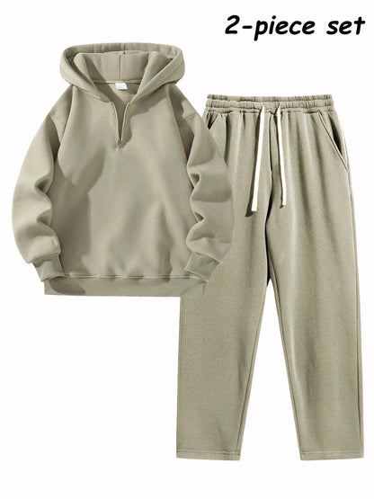 Men's Plain Two-piece Casual Sporty Sweatsuit Set