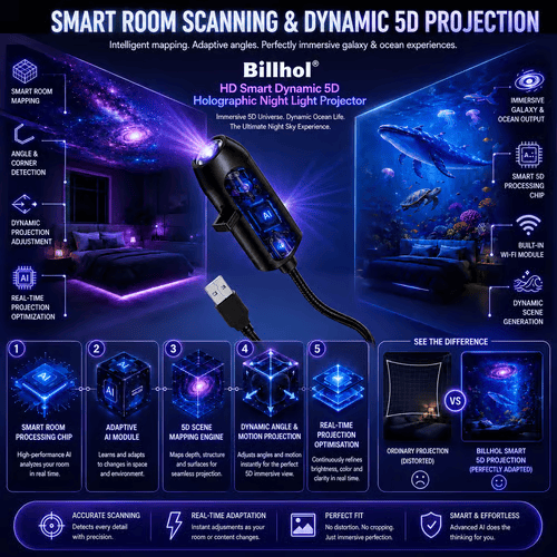 🌟NEXT-GEN SMART PROJECTION HD Smart Dynamic 5D Holographic Night Light Projector
