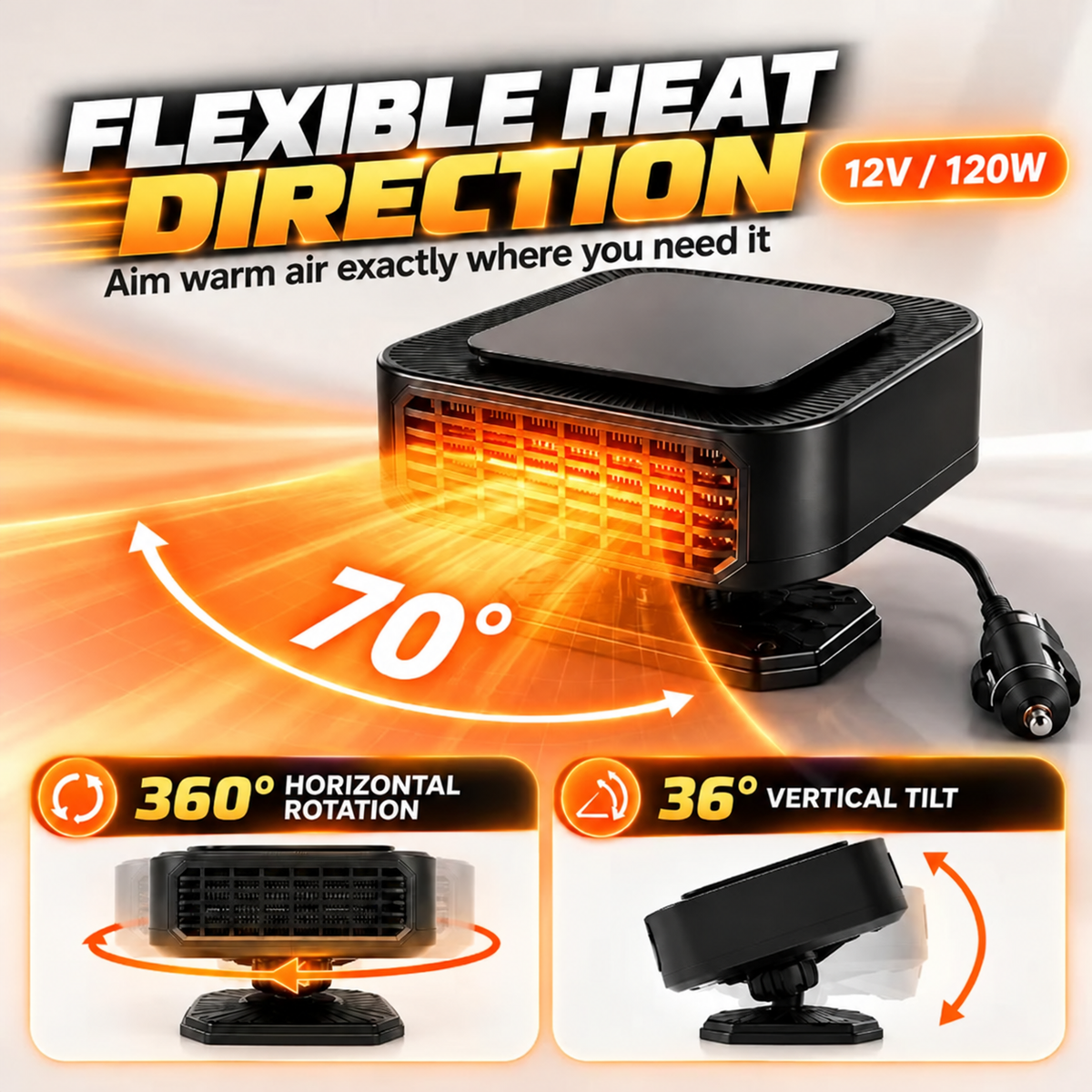 ✨Portable Car Heater Defroster with 360-Degree Rotating Base