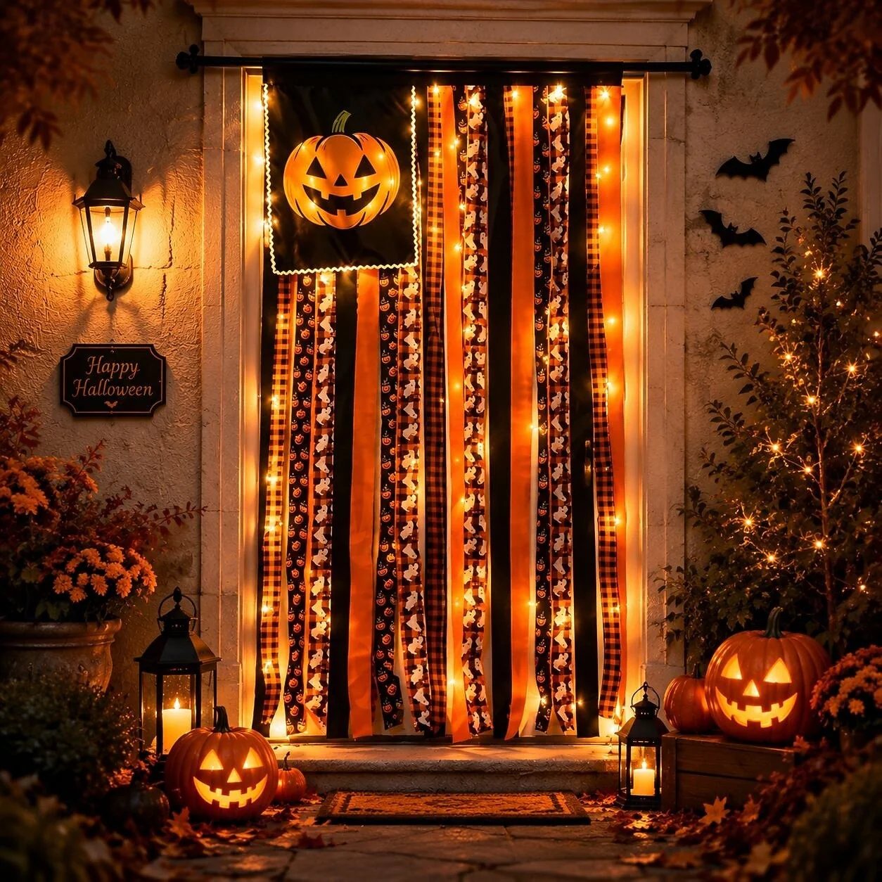 Halloween Pumpkin Flag (With Lights)