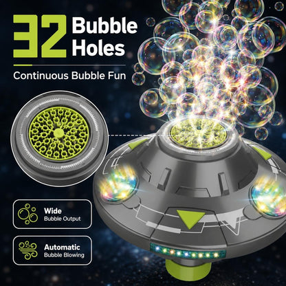 🎉Flying Saucer Bubble Maker for Kids, Automatic Rotating Bubble Blower with Lights, Music