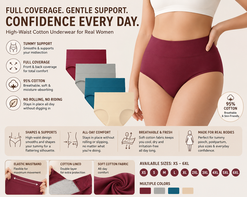 High-Waisted Full Coverage Cotton Briefs(4 pack)