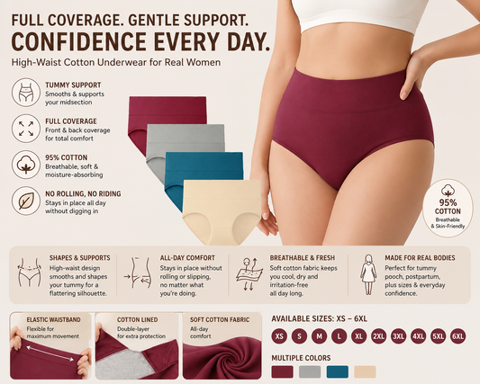 High-Waisted Full Coverage Cotton Briefs(4 pack)