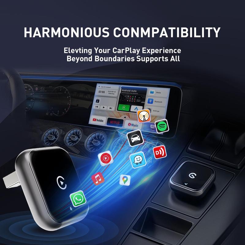 2026 latest model 2 in 1 Wireless CarPlay Adapter, for Both Apple and Android