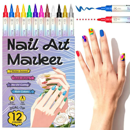 🎨12/24 Colors Dual-Tip Nail Markers For Nail Art