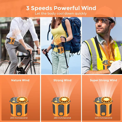 🌬️ Waist Wearable Portable Fan 🔋 Built-in 6000mAh Power Bank, 100 Speeds 5300RPM with LED Light for Work, Fishing & Camping