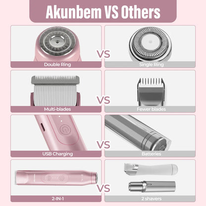 Akunbem ✨ 💖 2-in-1 Bikini Trimmer for Women – Rechargeable Shaver