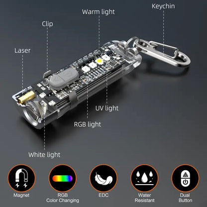Nicron K11 Pro Magnetic Keychain Flashlight – 550 Lumens RGB + UV, 12H Runtime, IPX4 Waterproof EDC Light for Camping & Emergency