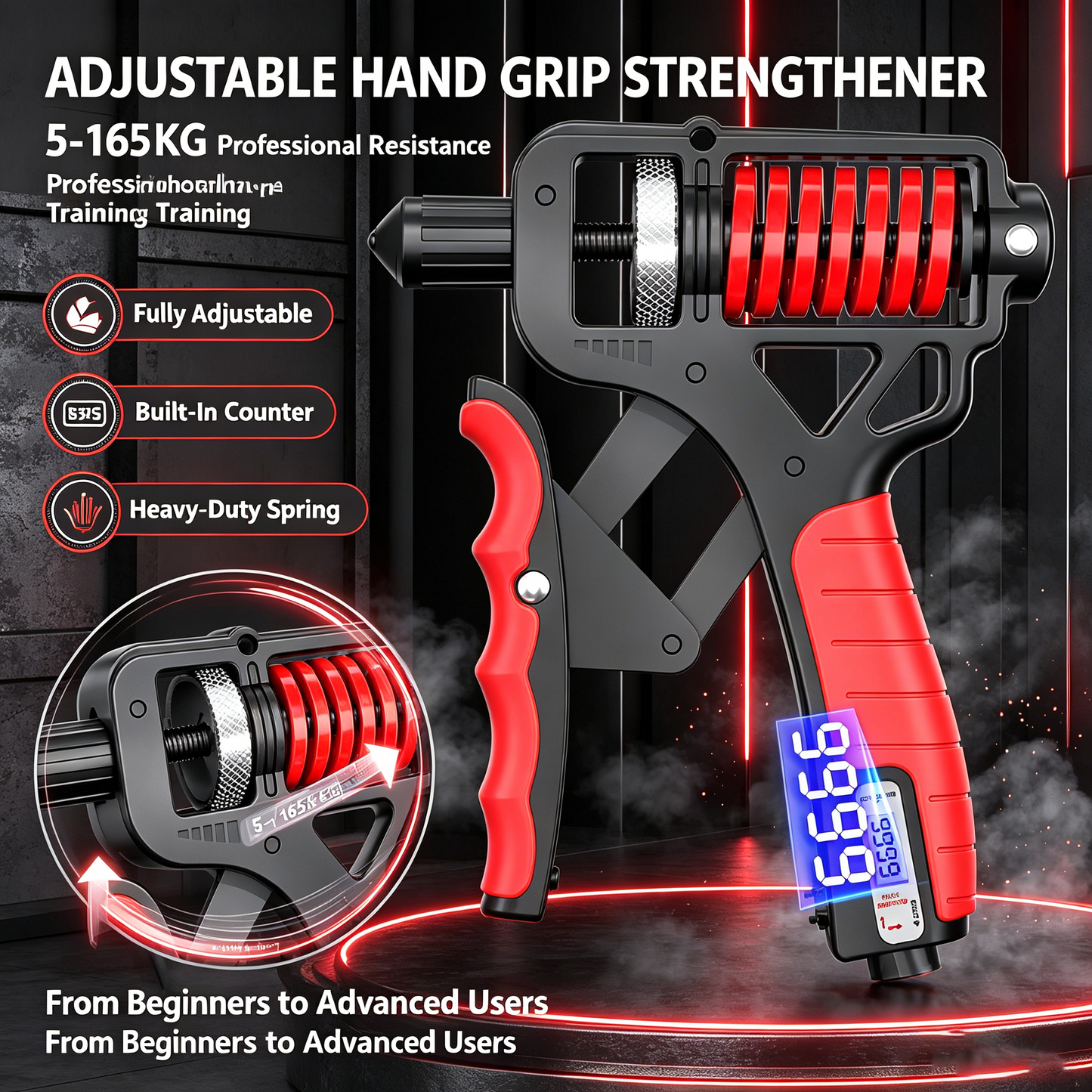 Adjustable Grip Strengthener with Digital Counter-5-165KG Heavy Resistance Hand & Forearm Trainer