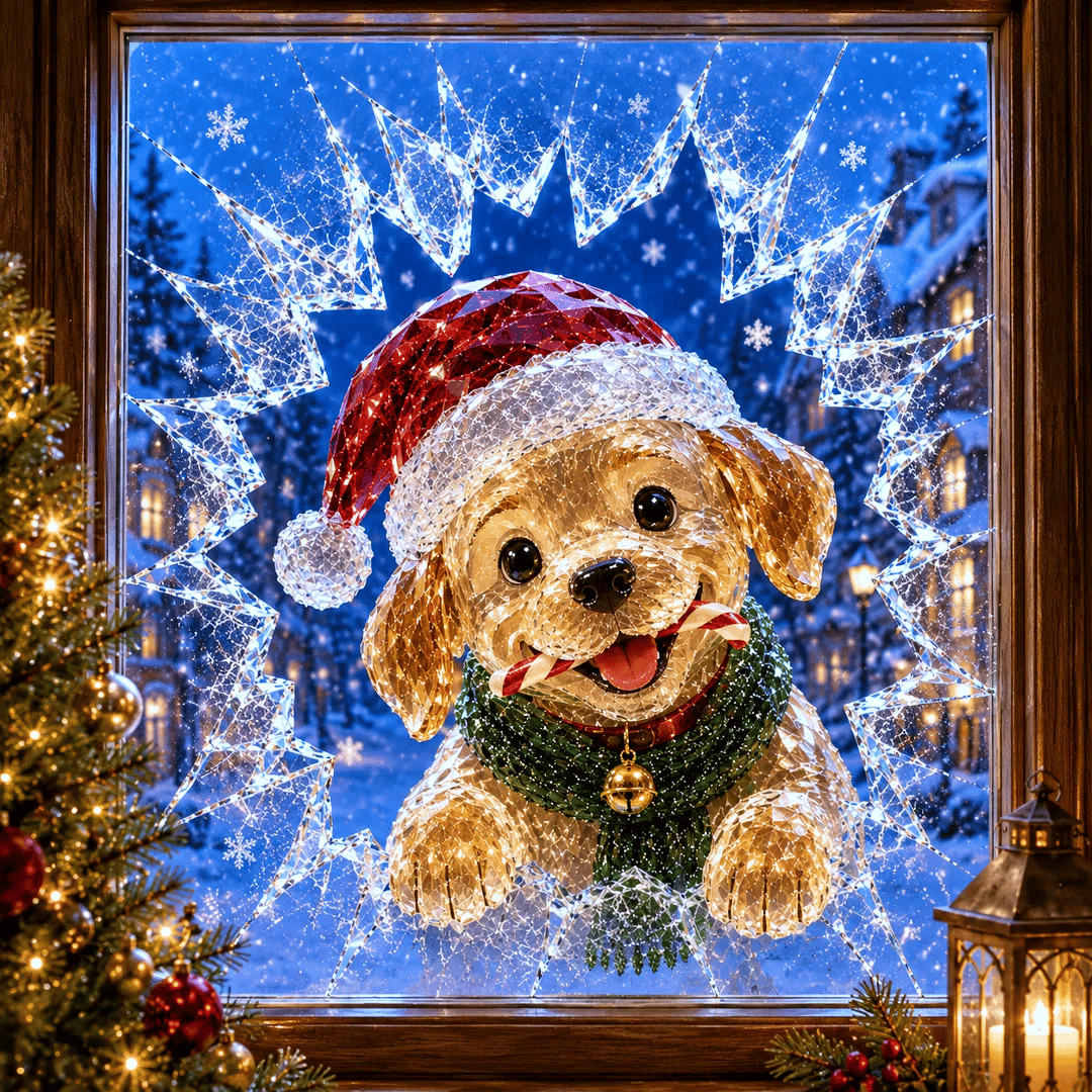 🎄Crystal Christmas Break-In Window Decal — 3D Shattered-Glass Holiday Window Decoration