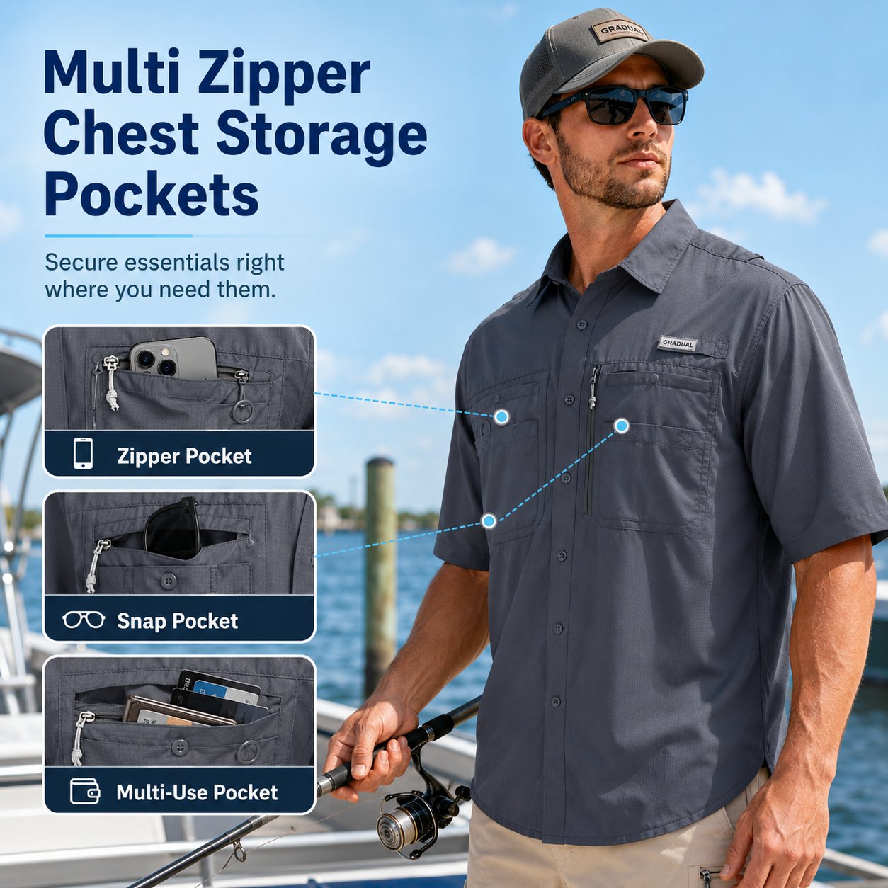 ☀️ Men’s UPF50+ Quick Dry Fishing Short Sleeve Shirt