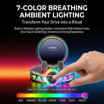 360° Rotating Wireless Charging Car Phone Mount with RGB LED Lights