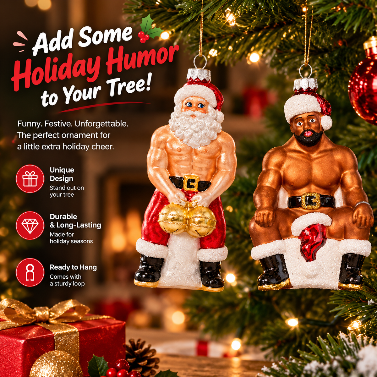 Cheeky Santa Ornament – Hilarious White Elephant & Stocking Stuffer