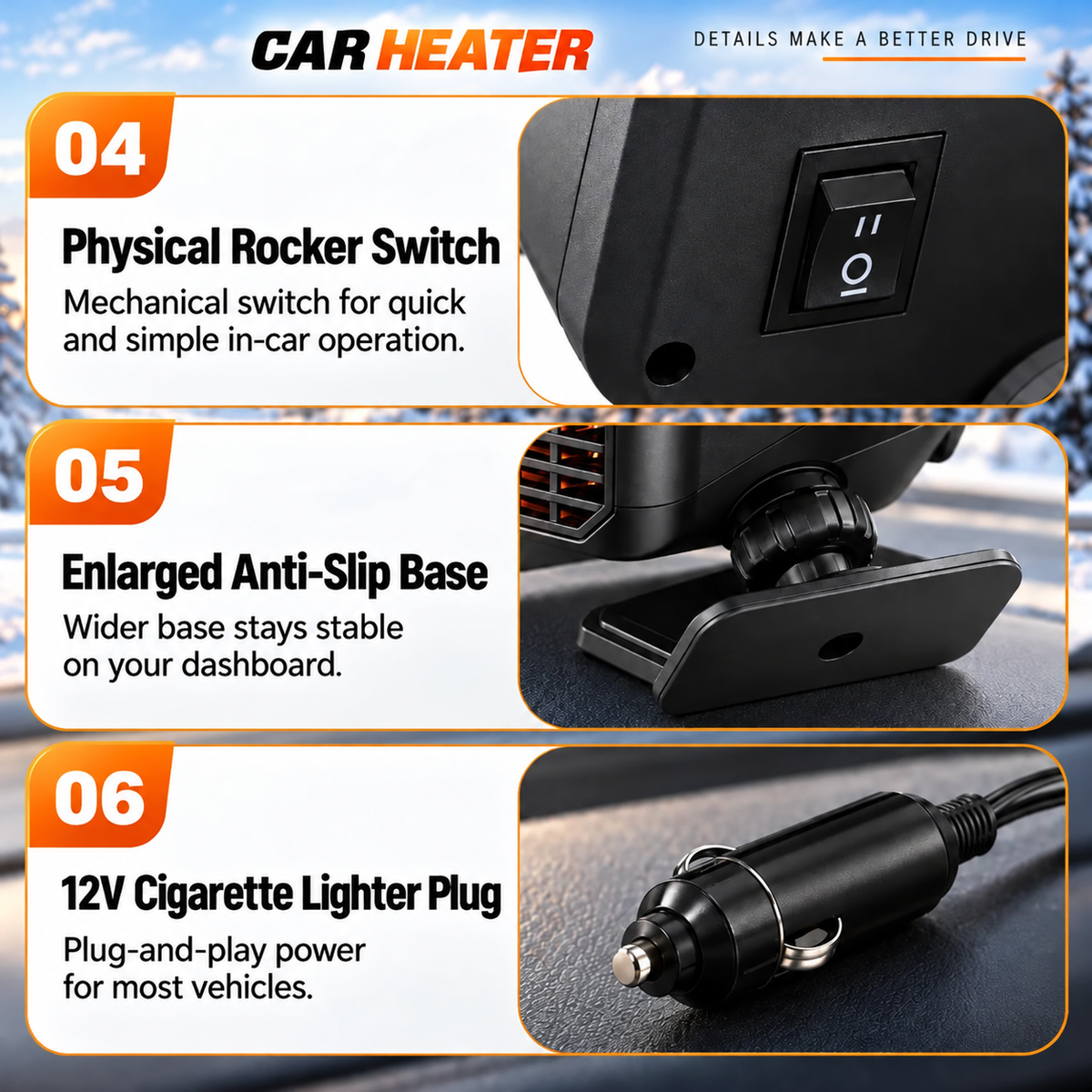 ✨Portable Car Heater Defroster with 360-Degree Rotating Base