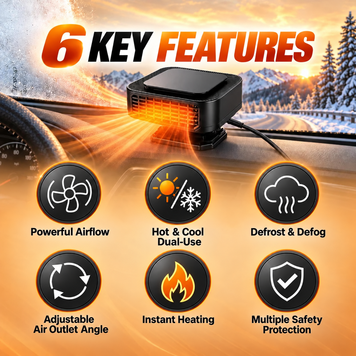 ✨Portable Car Heater Defroster with 360-Degree Rotating Base