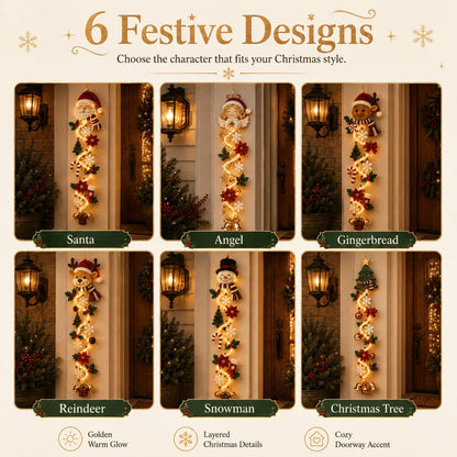 ⏳ – 🎄MerryCascade™ Glowing Christmas Door Hanger | 6 Festive Lighted Designs with Warm Glow, Dimensional Details & Space-Saving Vertical Décor ✨