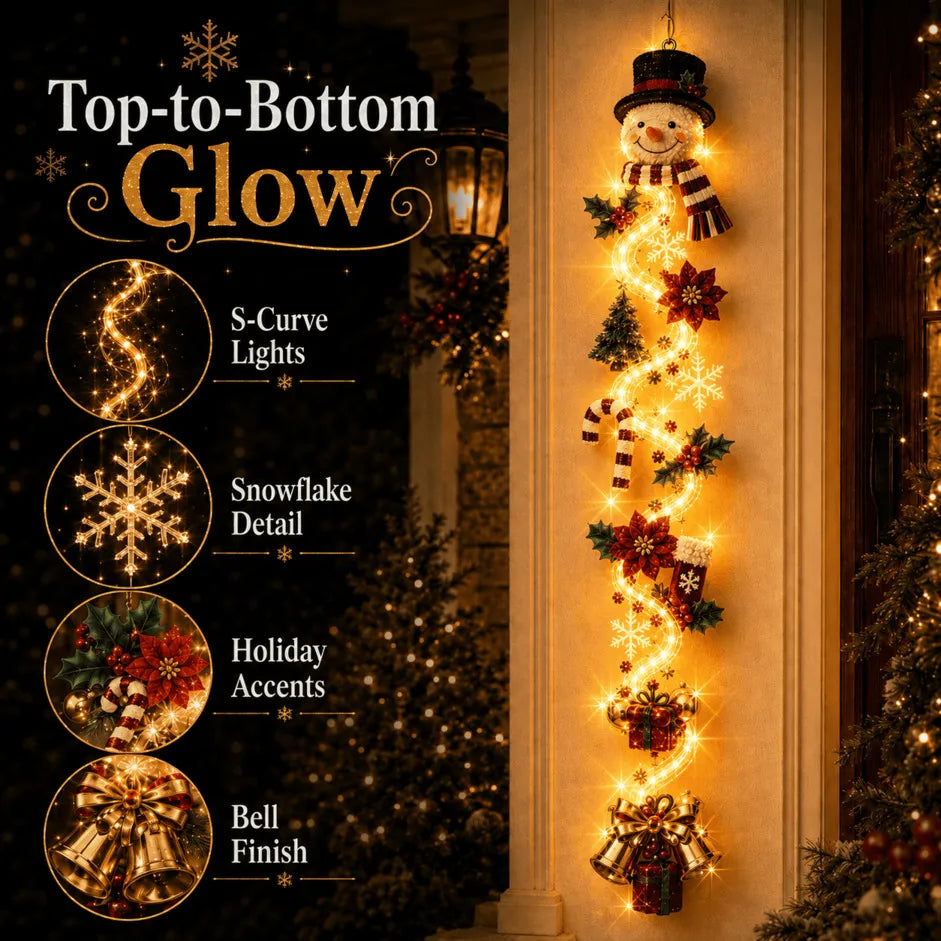 ⏳ – 🎄MerryCascade™ Glowing Christmas Door Hanger | 6 Festive Lighted Designs with Warm Glow, Dimensional Details & Space-Saving Vertical Décor ✨