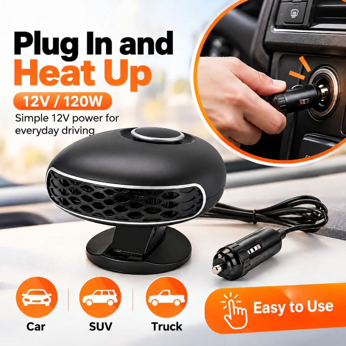 ✨Portable Car Heater Defroster with 360-Degree Rotating Base