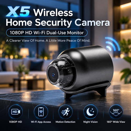 X5 Wireless Home Security Camera - 1080P HD Wi-Fi Dual-Use Monitor