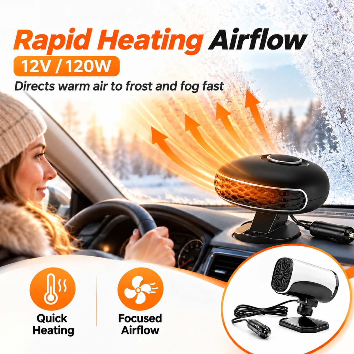 ✨Portable Car Heater Defroster with 360-Degree Rotating Base