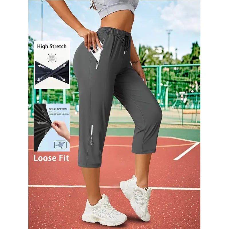 🎁Last Day Promotion 49% OFF✨Women’s Capri Pants – Loose Fit, Summer Drawstring Waist, Zipper Pockets, Breathable High-Stretch Fabric, Suitable for Everyday Wear