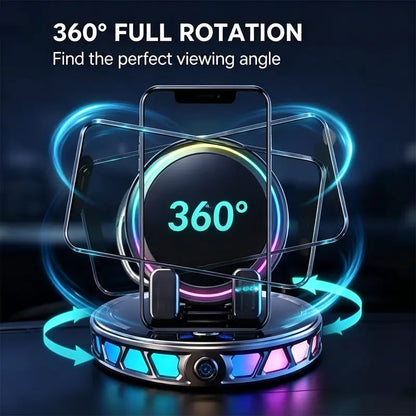 360° Rotating Wireless Charging Car Phone Mount with RGB LED Lights
